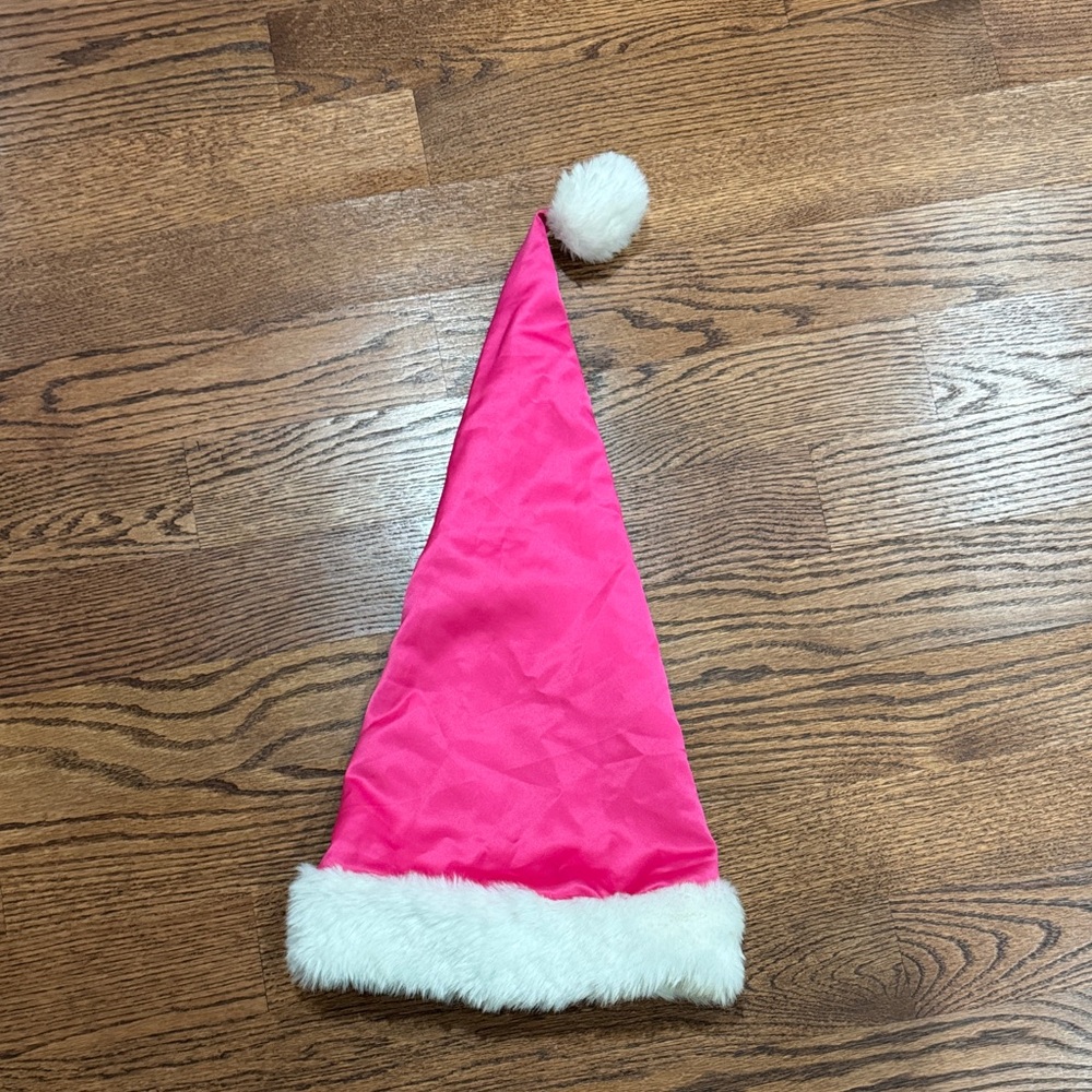 EC RARE Victoria Secret Vintage Hot Pink Santa Hat with White Trim